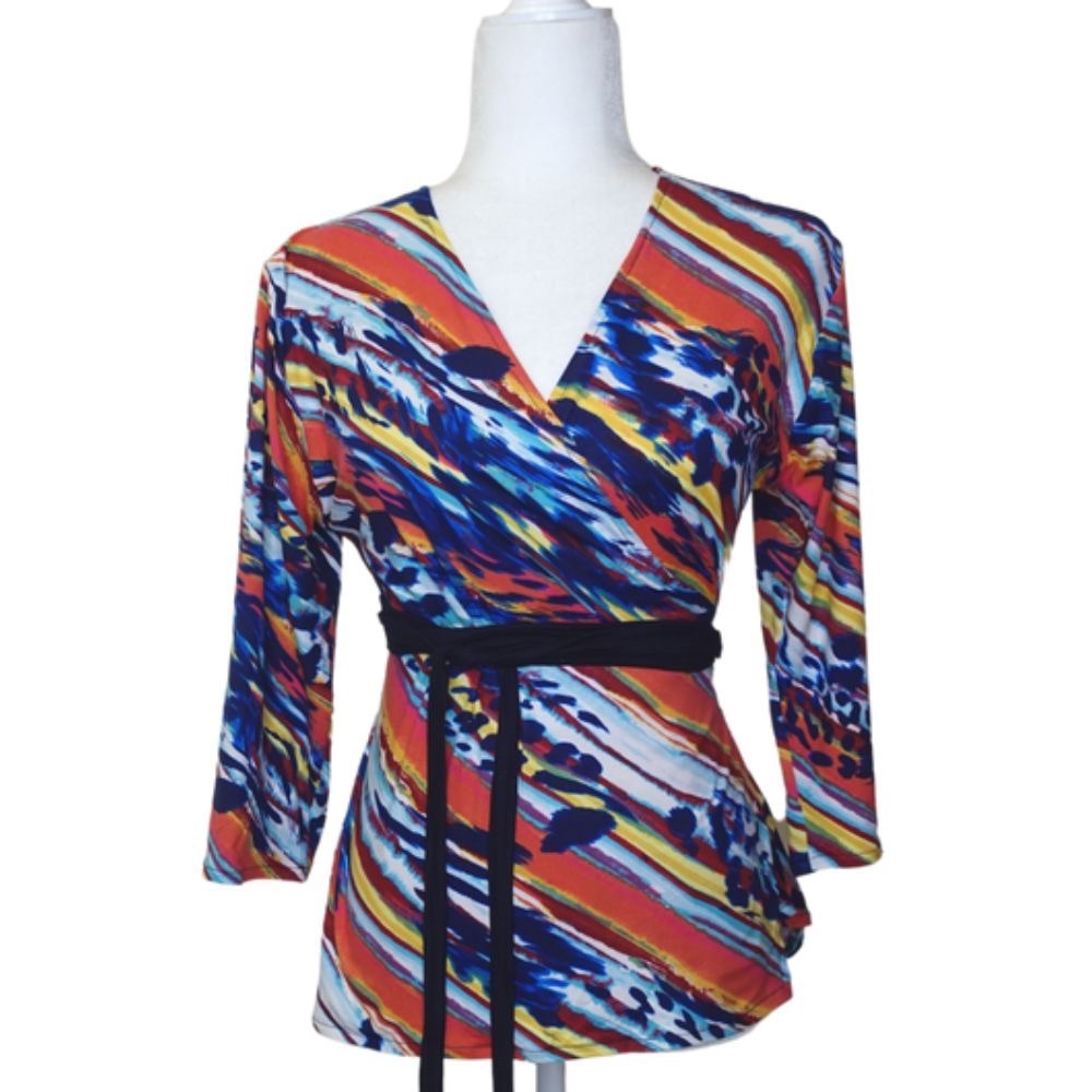 Coral Print Wrap Top M-L
